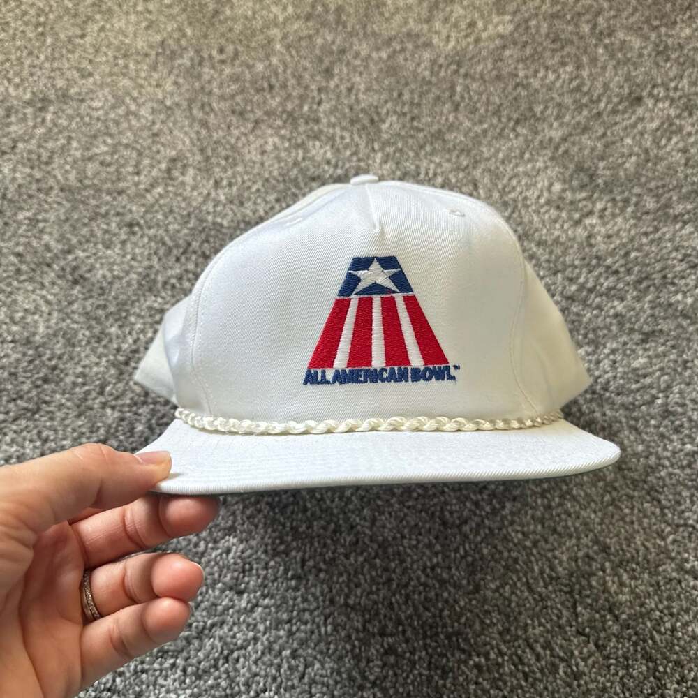 Vintage New Era All American Bowl Rope Snapback Hat White USA Made Green Under B